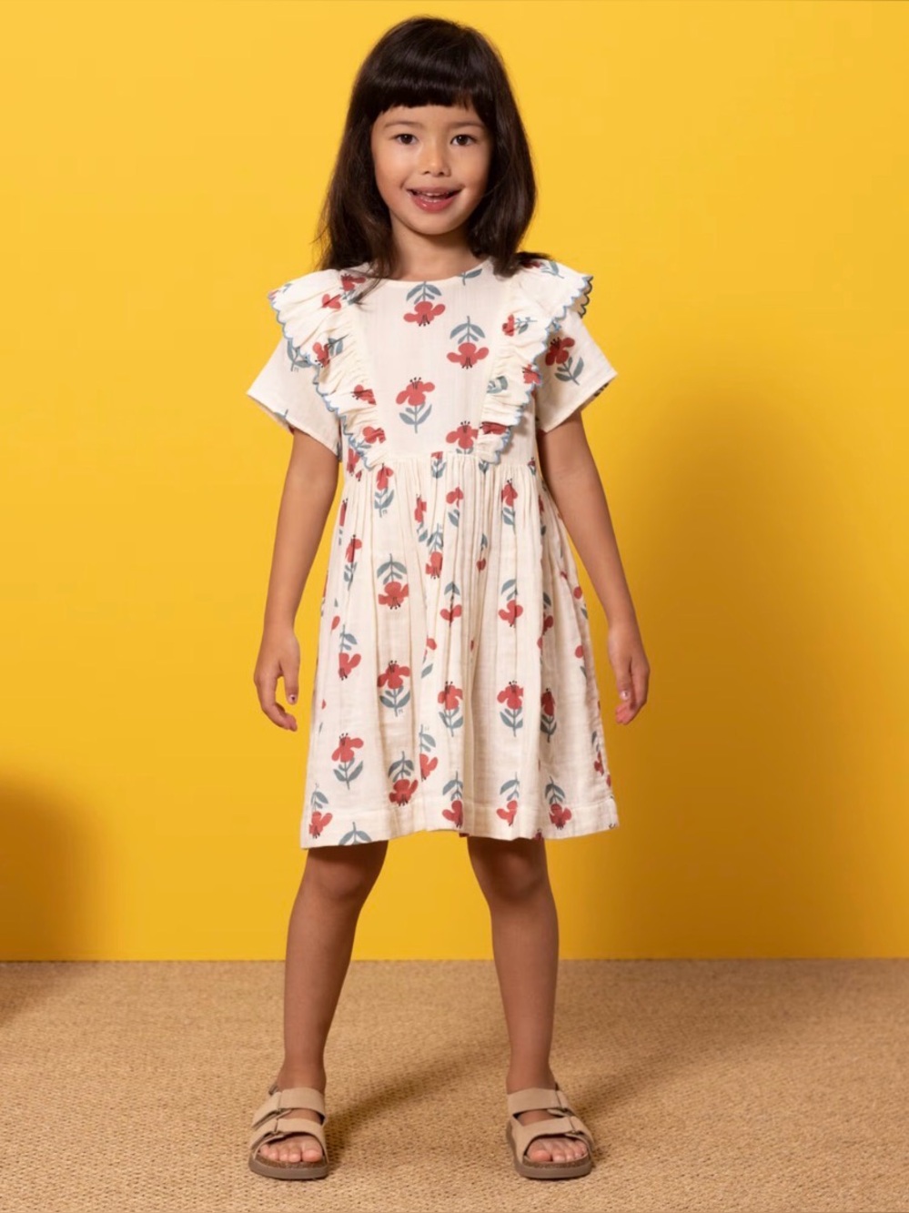 Petit Bateau Cream and Red Floral Dress (Organic Cotton)